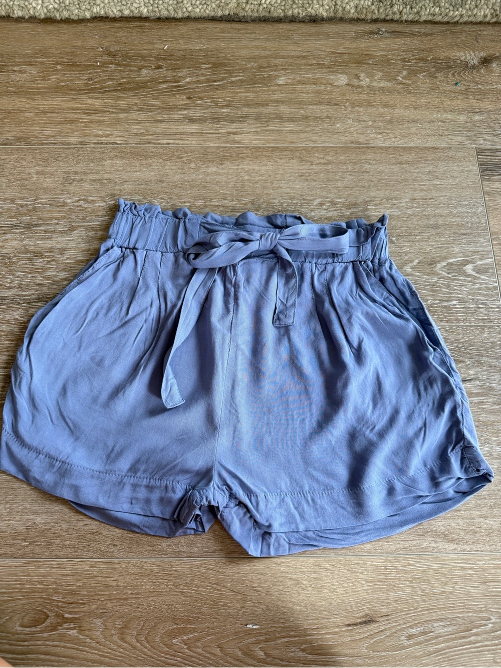 Ambiance High-Waist Paperbag Tie Shorts in Dusty Blue